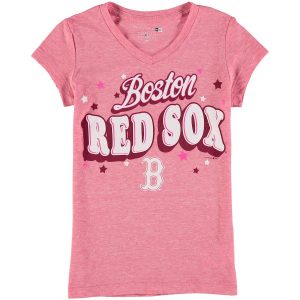 Boston Red Sox 5th & Ocean by New Era Girls Youth Stars Tri-Blend V-Neck T-Shirt – Pink