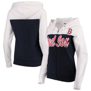 Boston Red Sox 5th & Ocean by New Era Women’s French Terry Color Block Full-Zip Hoodie – Navy/White