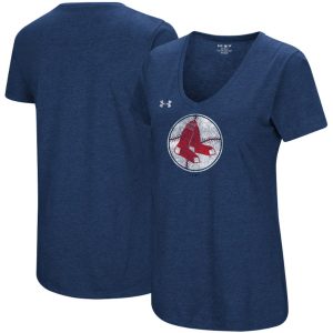 Boston Red Sox Under Armour Women’s Cooperstown Collection Logo Performance Tri-Blend V-Neck T-Shirt – Heathered Navy