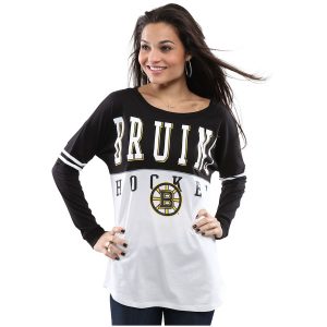 Boston Bruins 5th & Ocean by New Era Women’s Long Sleeve Varsity T-Shirt – White/Black