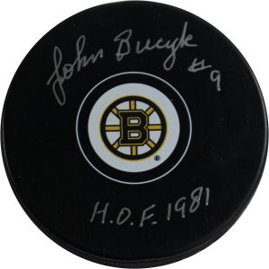 John Bucyk Signed Boston Bruins Autograph Puck w/ “HOF 81” Insc.